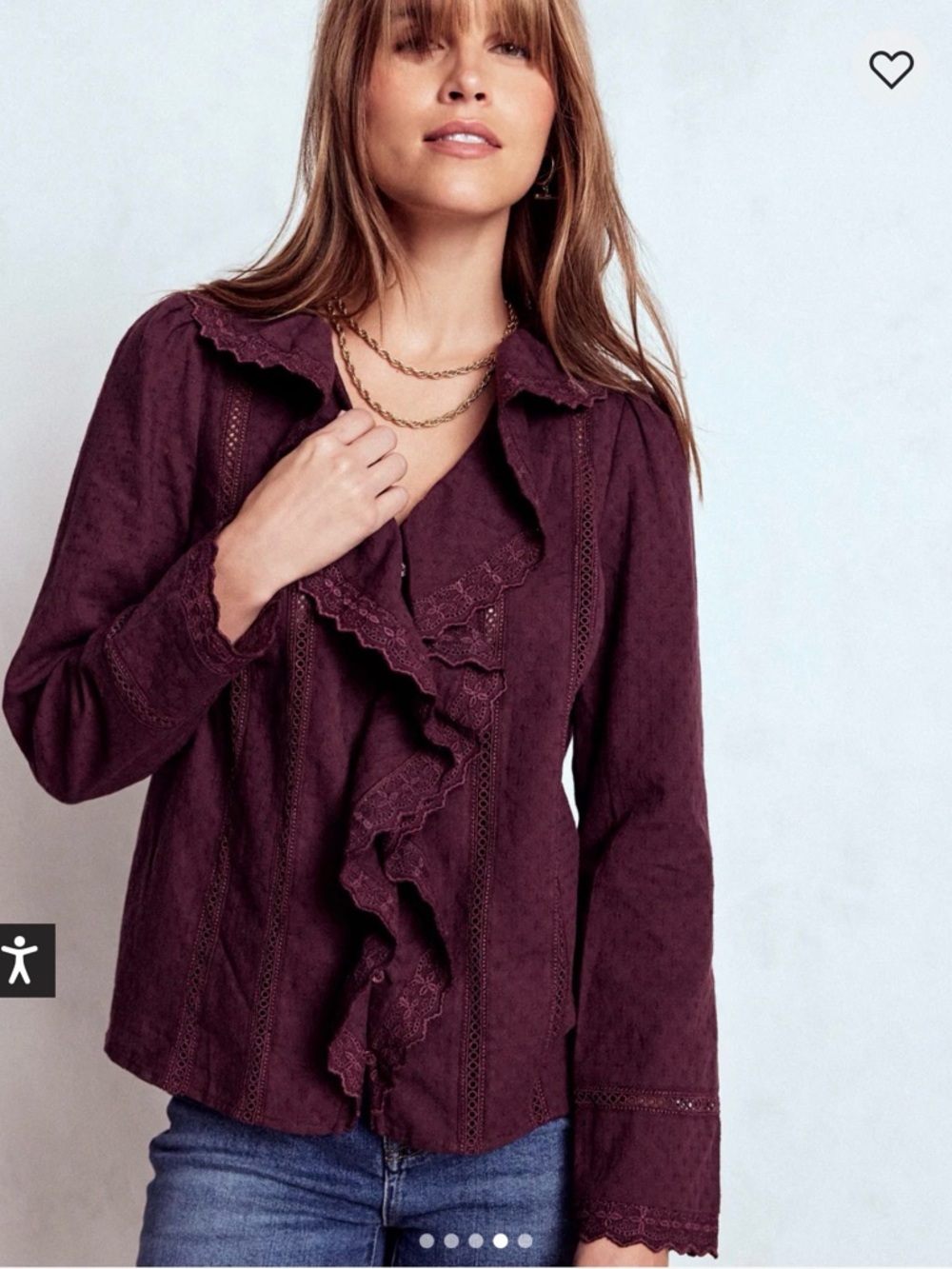 BODEN Ruffle Embroidered Blouse Dark Cherry 🍒